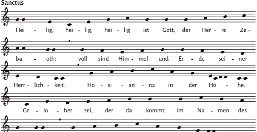 Notensatz Sanctus: Heilig, heilig, heilig ist Gott, der Herr Zebaoth.